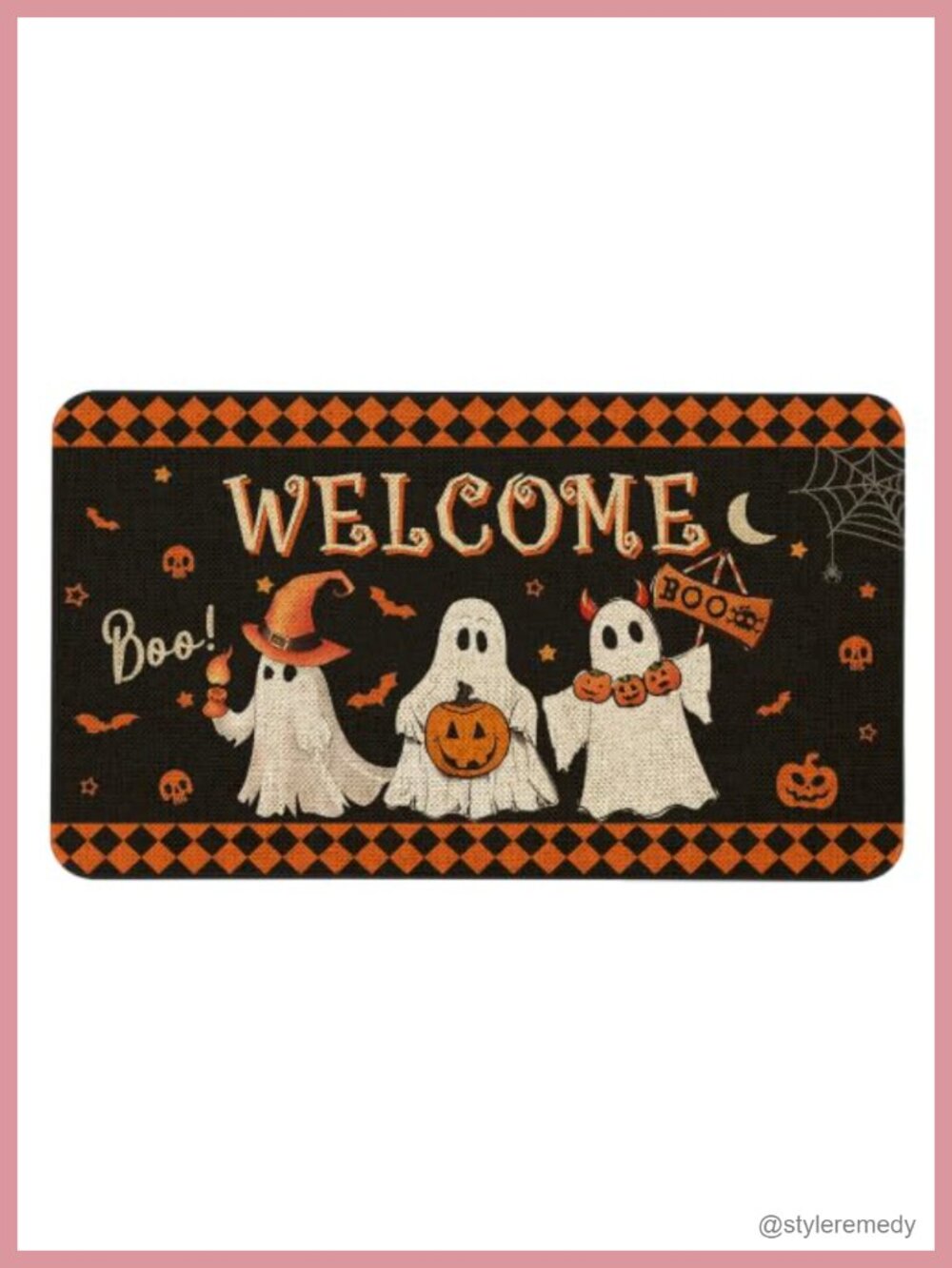 Halloween Ghost Welcome Doormat Linen Rubber Non-Slip 30x17 Inch